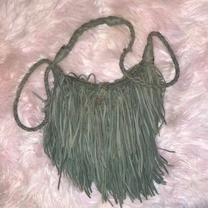 NEW EN SHALLA Boho chic style bag  in suede Rare green gray anthropology western